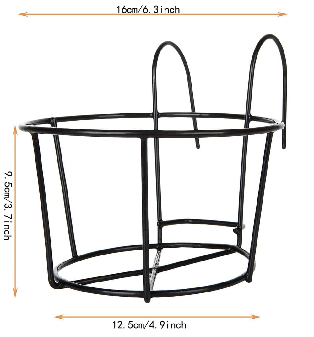 4Pcs Hanging Railing Planter, Flower Hangers for Porch Rail, Deck Railing Plant Hangers, NOGIS Balcony Planters Railing Hanging,Round Plant Baskets Metal Potted Mounted for Indoor Outdoor,Black