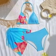 thumbnail image 4 of SGMVNU Girls Swimsuit Bikini Set with Cover up Wrap Skirt 3 Piece Swimwear Set V Neck Ruffle Bathing Suits for Girl (Size 7-8 Years, bz1-Sky Blue), 4 of 6
