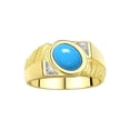thumbnail image 1 of RYLOS Men's Rings 14K Yellow Gold Cabochone Gemstone & Diamond Designer Turquoise Rings For Men Size 9, 1 of 7