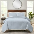 thumbnail image 5 of Better Homes & Gardens Solid Color Contrast Border Linen Flange Blue Water King 3-Piece Duvet Cover Set, 5 of 7