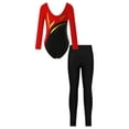 thumbnail image 2 of iEFiEL Kids Girls Figure Skating Dance Performance Outfit Long Sleeve Shiny Rhinestones Leotard with Leggings Gym Suit Red&Black 6, 2 of 5