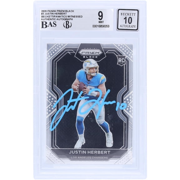 Justin Herbert Los Angeles Chargers Autographed 2020 Panini Prizm Black Light Blue Ink #PB-3 Beckett Fanatics Witnessed Authenticated 9/10 Rookie Card - Fanatics Authentic Certified