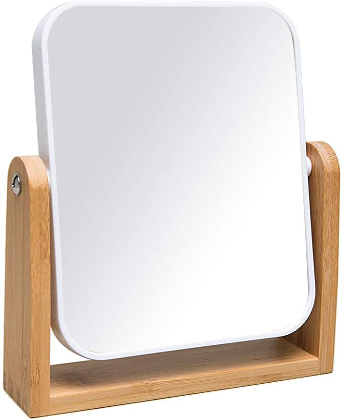 FRCOLOR Makeup Mirror with Wooden Stand 360 Degree Rotatable Vanity Makeup Mirror Portable Tabletop Mirror for Bathroom Shaving S 
