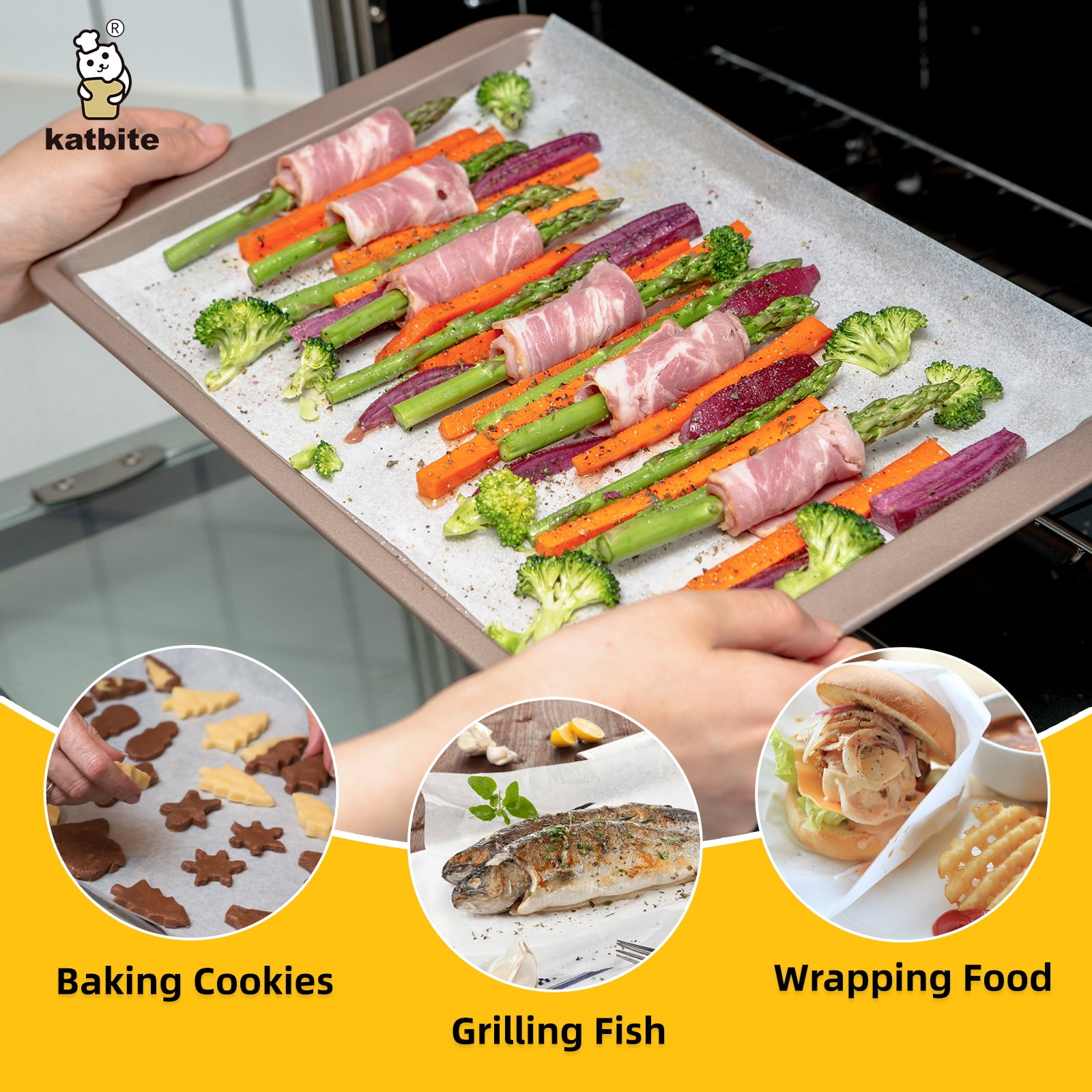 Katbite Heavy Duty Parchment Paper Roll & Slide Cutter for 15 Inches  Plastic Food Wrap