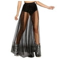thumbnail image 1 of Falda lápiz transparente plisada con lentejuelas y encaje para mujer, para salir de noche - Vestido ajustado de tul brillante de cintura alta para fiestas, 1 of 8