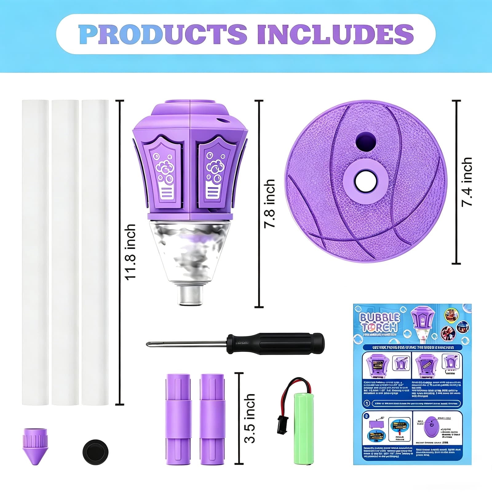 Rechargeable Automatic Bubble Machine With Light Music Adjustable Height And Detachable Wand For Outdoor Play(Purple)