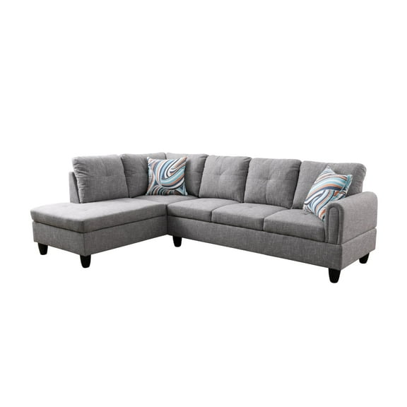 Ponliving 97" 2 Pieces L-Shaped Sectional Sofa With Pillows For Living Room Grey Linen Left Hand Facing
