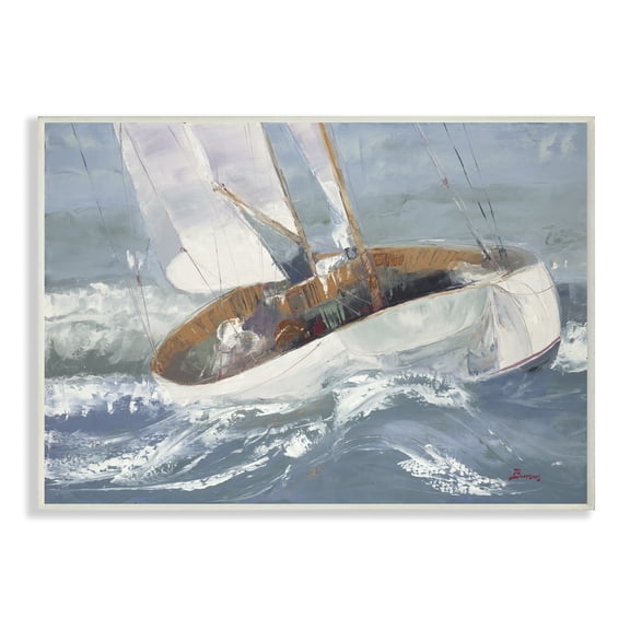 Stupell Industries Sailboat Sea Slopes Ocean Blue Brown Beach Painting Unframed Art Print Wall Art, 13x19, by Third and Wall
