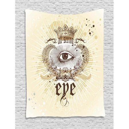 - Eye Tapestry, Artistic Vintage Emblem Eye Victorian Laurel Branches Crown Calligraphy, Wall Hanging for Bedroom Living Room Dorm Decor, Pale Yellow Brown White, by Ambesonne