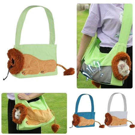 Frogued Pet Out Shoulder Bag Lion-Shaped Show Head Canvas Cat Carrier Sling Bag Outdoor Travel Pet Carrying Bag for Small Cats Dogs (Lake Blue L)