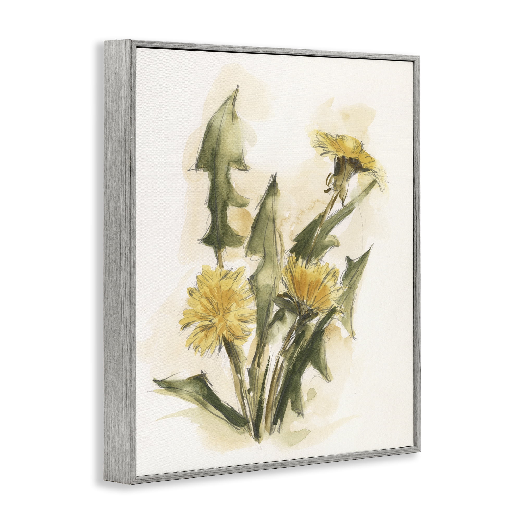 Stupell Industries Traditional Yellow Dandelion Botanical & Floral Painting Gray Framed Art Print Wall Art, 11 x 14