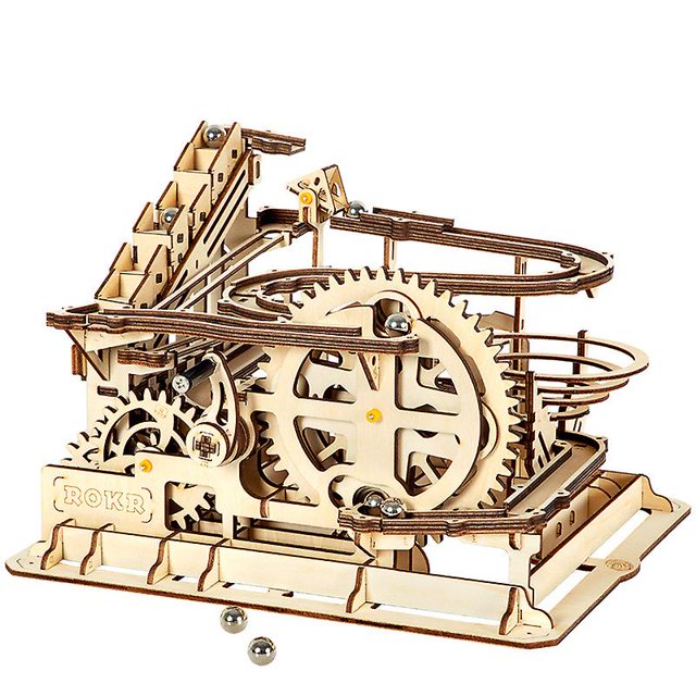 Kit de modelo de rompecabezas mecánico de madera 3D con juego de pelota de rompecabezas para niños, adolescentes y adultos (posavasos con rueda hidráulica)