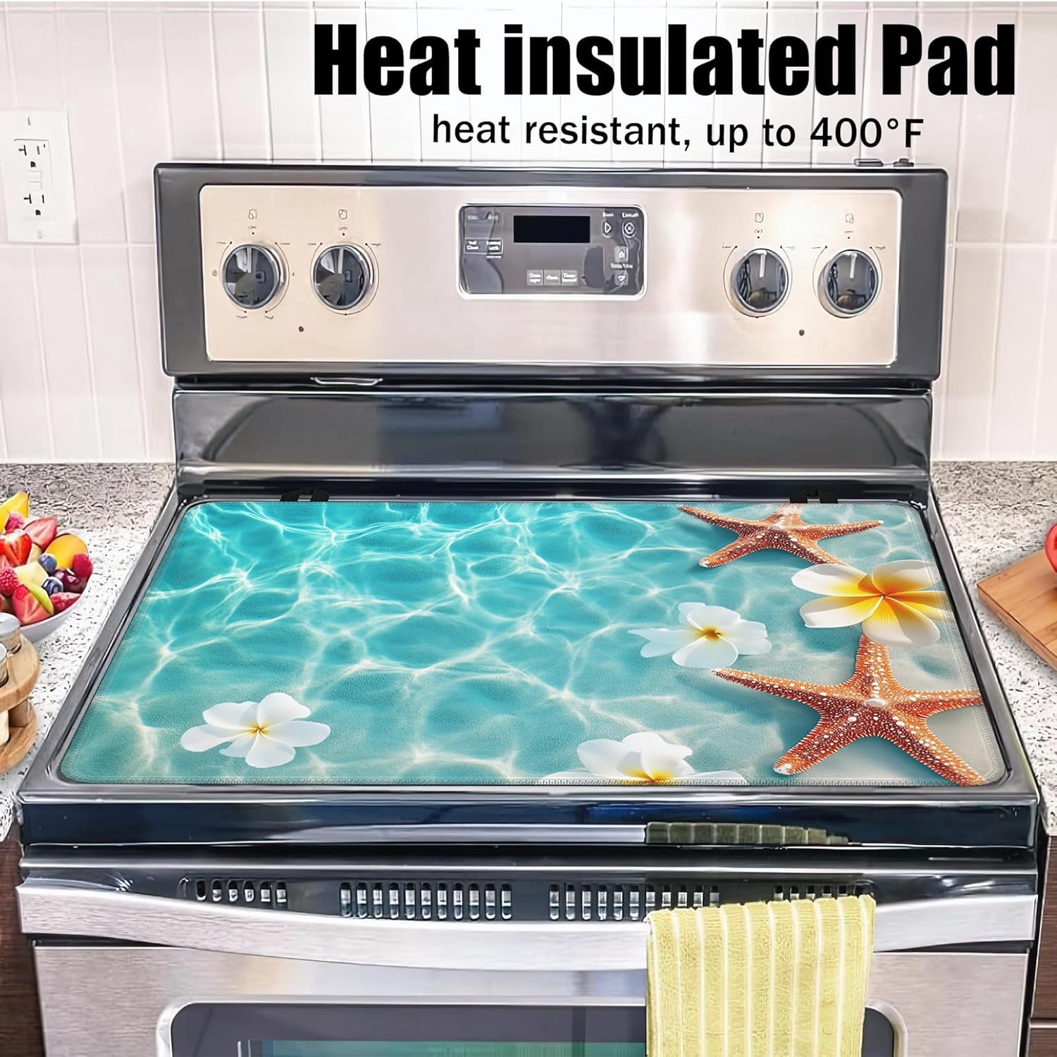 Electric Stove Top Cover,Sea Starfish Stove Cover for Glass Top Electric Stove,Summer Flower Heat Resistant Flat Top Stove Mat Countertop Protector, 28 x 20 Inch