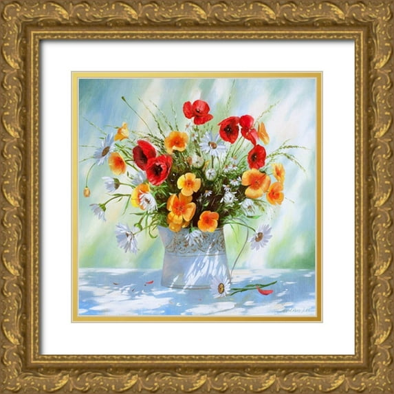 Volkova, Ira 26x26 Gold Ornate Wood Framed with Double Matting Museum Art Print Titled - Sun-Petals