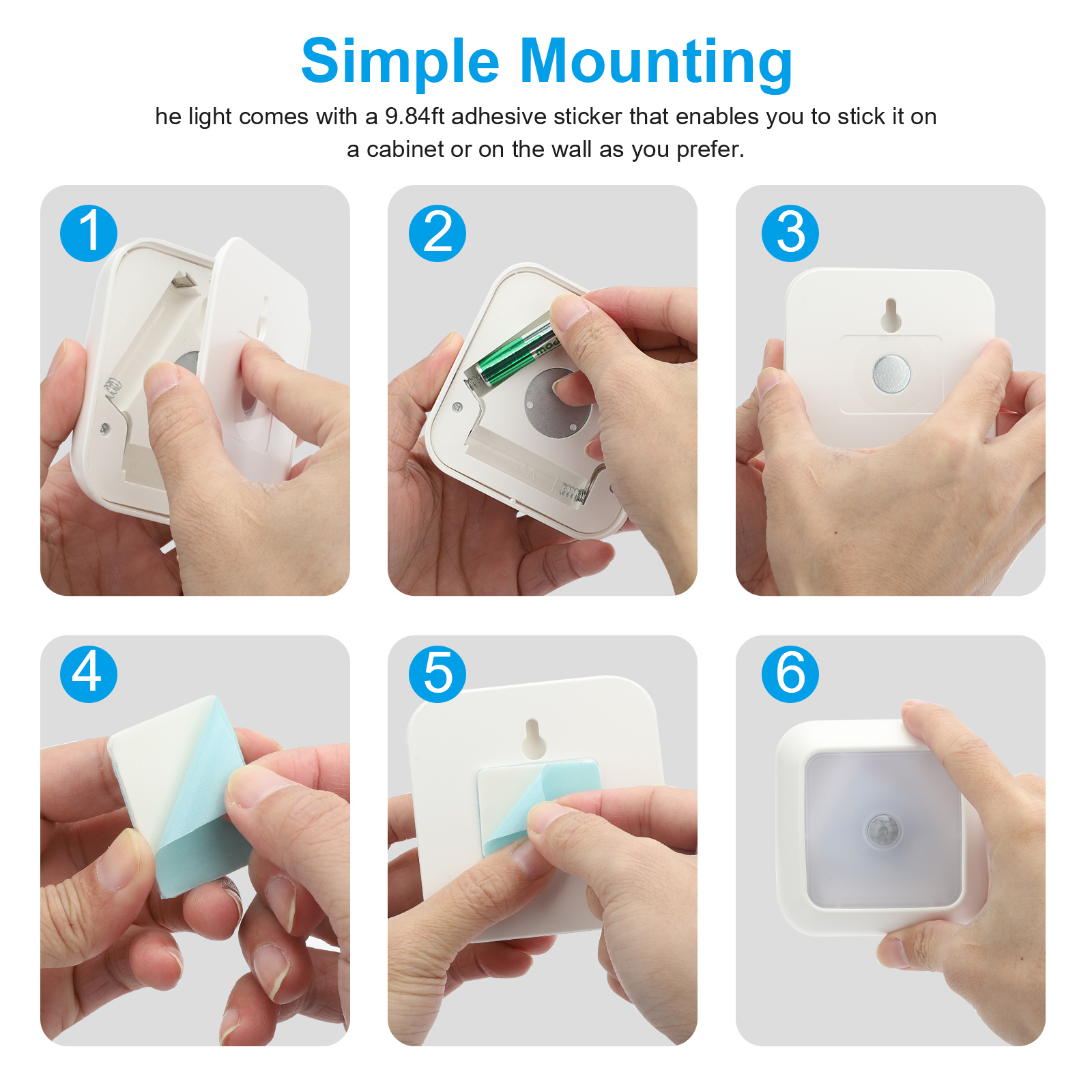Motion Sensor Puck Lights, Wireless 6 LED Under Cabinet Lighting, Battery Powered (3Pcs, White)