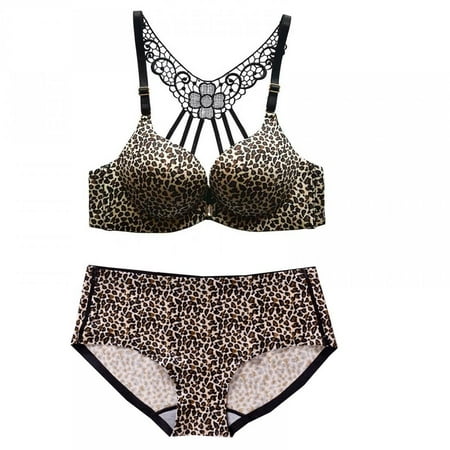 

Patlollav Womens Sexy Fashion Leopard Print Beautiful Back Lace Bra Non-Marking Bra Suit