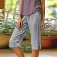 thumbnail image 4 of Womens Bermuda Shorts Cotton Linen Knee Length Elastic Waist Baggy Capris Loose Summer Beach Shorts for Seniors Gray 2XL, 4 of 6