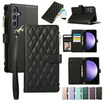 Allytechgroup Galaxy S24 Plus Wallet Case with Cards Holder Zipper Pocket, RFID Blocking Hand Wrist Shoulder Strap Stylish Girls Women Phone Case for Samsung Galaxy S24 Plus, Black