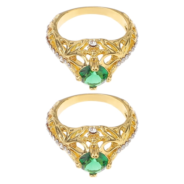 KAKOWELY 2 anillos de circonita esmeralda para dedo, joyería, anillo de compromiso, regalo para mujer