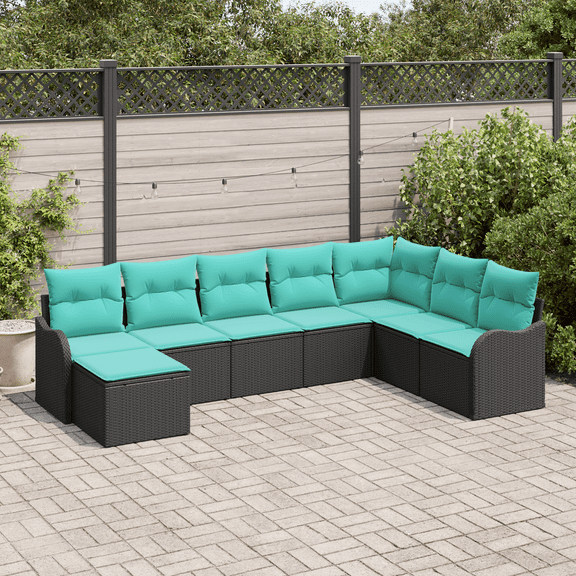 vidaXL 8 Piece Garden Sofa Set with Cushions - Black Poly Rattan