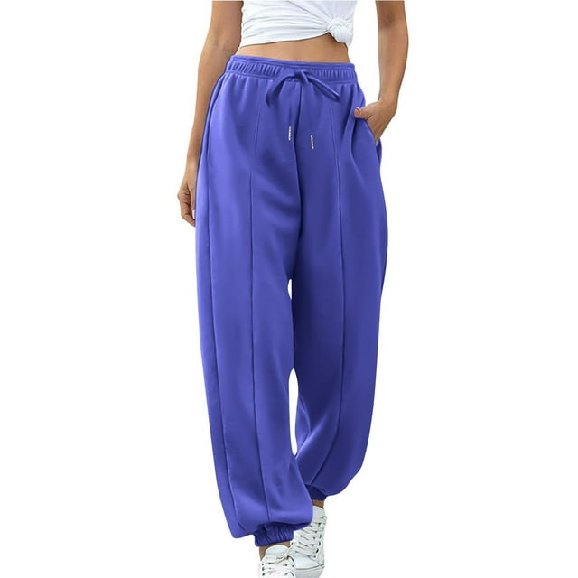 KIHOUT Sweatpants for Women Elastic Solid Color High Waist Drawstring Jogger Pants for Workout Running