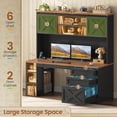 thumbnail image 4 of 55.1" Farmhouse Computer Desk with 3 Drawers and Storage Shelves, Home Office Desk with Hutch and LED Lights, 4 of 7