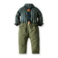 thumbnail image 3 of IDOPIP Toddler Kids Baby Boys Gentleman Outfit Striped Shirt with Bowtie + Long Suspender Pants Overalls Clothes Wedding Baptism Formal Suit, 3 of 11