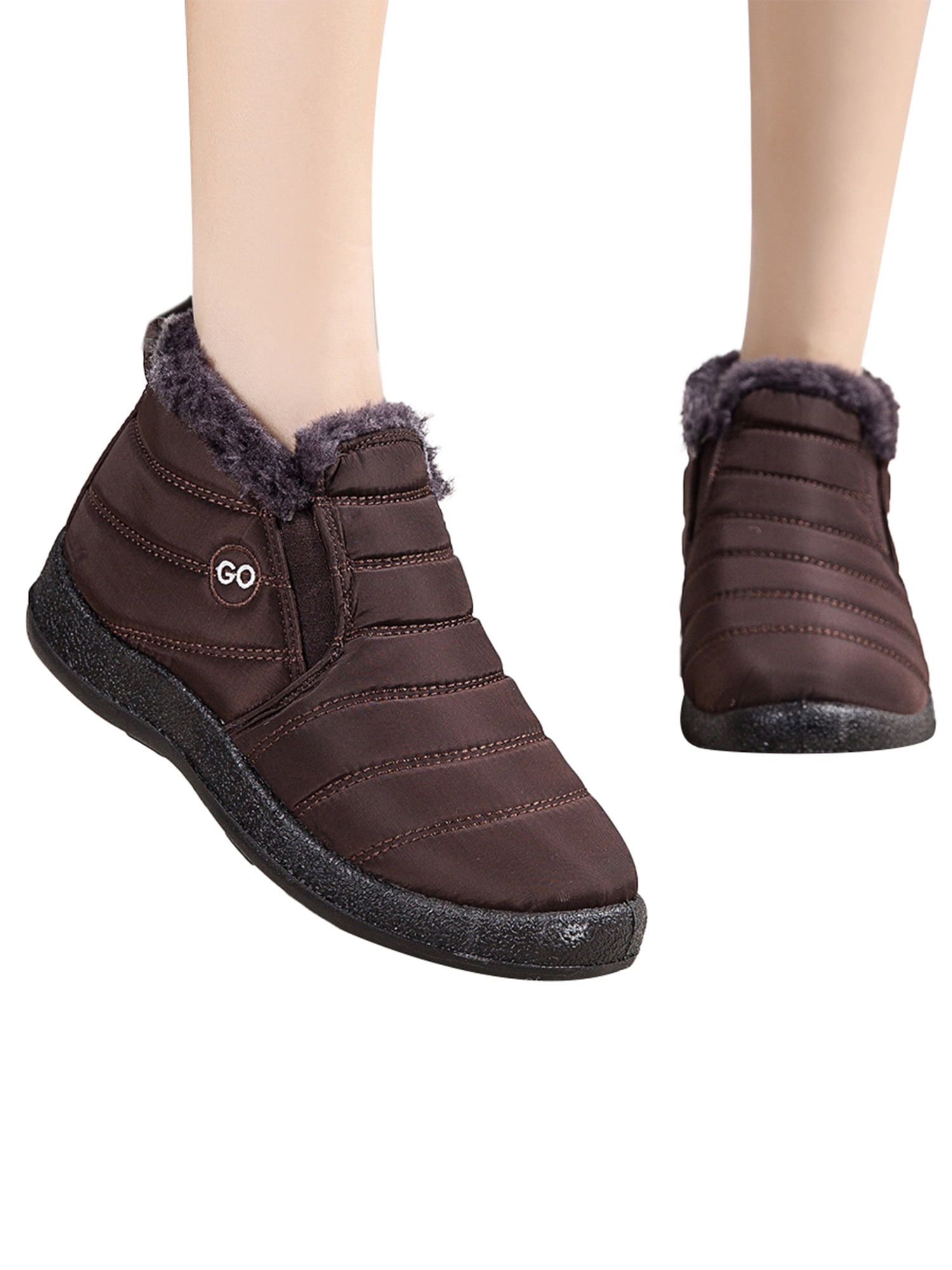 Women Winter Fur Lined Snow Boots Outdoor Shoes Ankle Slip on Waterproof Outdoor Booties High-Top Outdoor Winter Shoe 