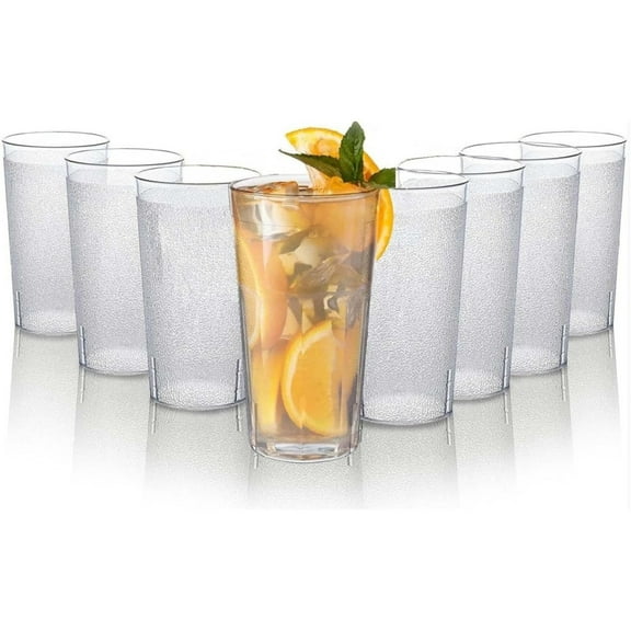 Topboutique 8 Pcs Plastic Drinking Glasses 12 oz Clear Tumblers Stackable Frosted Cup Resistant Break Drink Cups Shatterproof Tumblers for Restaurant Party Catering Supplies