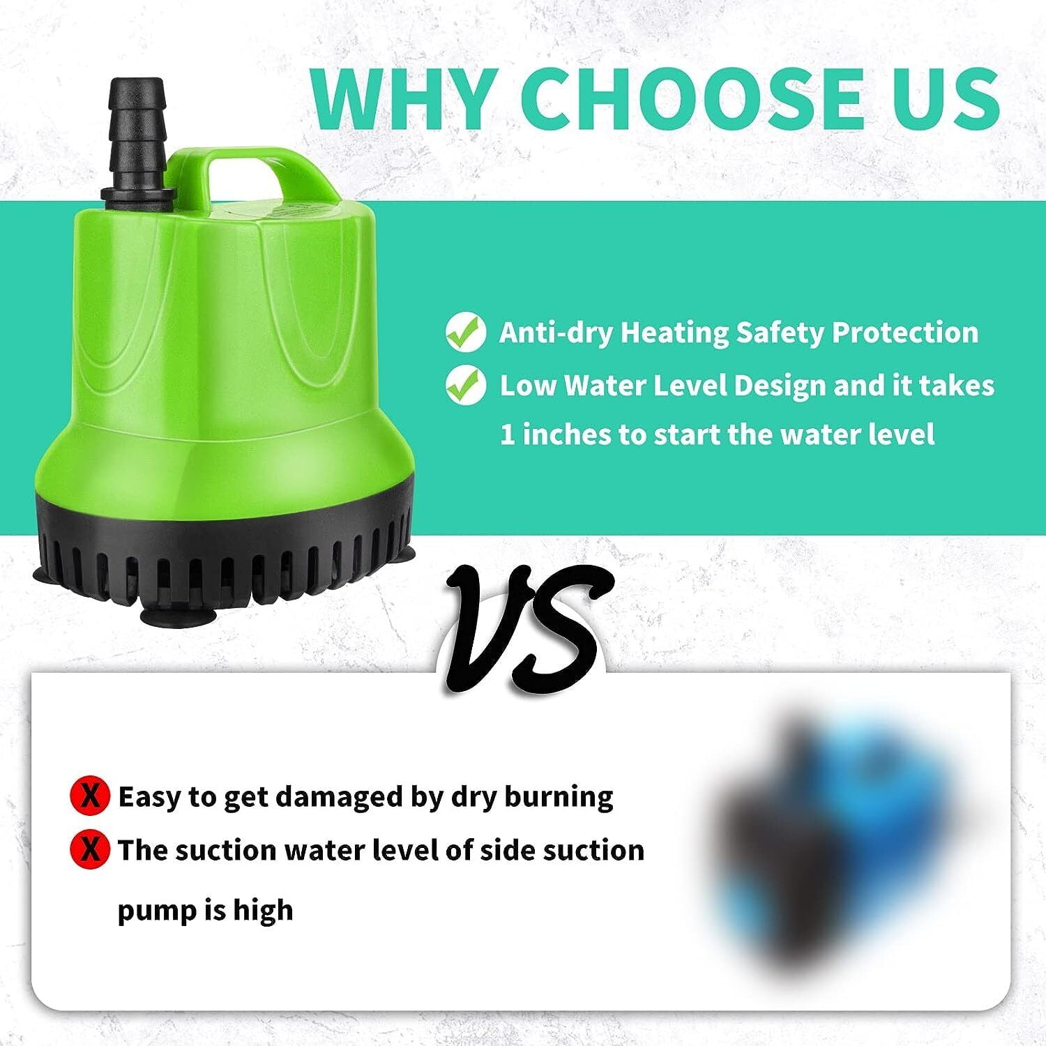 DISEN 845 GPH 60W Submersible Water Pump for Pond Aquarium Hydroponics Fish Tank Fountain Waterfall
