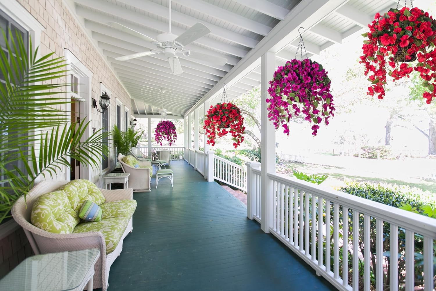Artificial Fake Flowers Plants Hanging Baskets for Outdoor Porch Spring Decoration, Faux Silk Red Hibiscus Long Vines in Planter UV Resistant Realistic for Home Outside Balcony Patio Yard