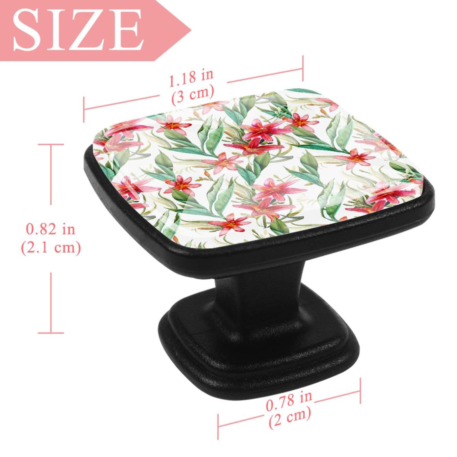 4 Pcs Square Cabinet Handle Cupboard Knob Drawer Pulls Handle Red Lily Drawer Knobs with Screws Furniture Decoration