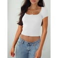 thumbnail image 2 of Women Y2k Summer Slim Fit Crop Tops Lace Trim Short Sleeve Square Neck Show Navel Ribbed T-Shirt, 2 of 6