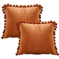 thumbnail image 1 of Decorte Funda de almohada 20x20, paquete de 2 cómodas fundas de almohada cuadradas de terciopelo con pompón suave, decoración para el hogar de granja, 1 of 5