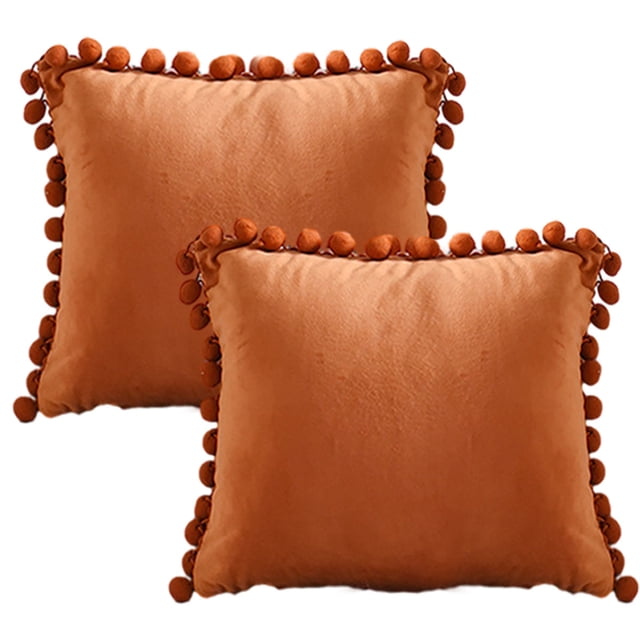 Decorte Funda de almohada 20x20, paquete de 2 cómodas fundas de almohada cuadradas de terciopelo con pompón suave, decoración para el hogar de granja