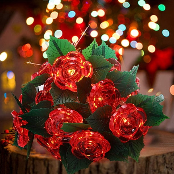Guirlande lumineuse de fleurs 10 pieds 20 LED guirlandes lumineuses rouges  à piles lumières décoratives pour mariage Saint Valentin enfants chambre  festival intérieur extérieur décorations 