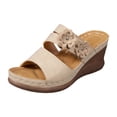 thumbnail image 5 of Rokment Womens Flower Wedges Dress Slippers Sandals 2026 Beach Summer Fashion Casual Boho Leather Platform Chunky High Heels Floral Slip on Slides for Woman Beige Size 6.5, 5 of 6