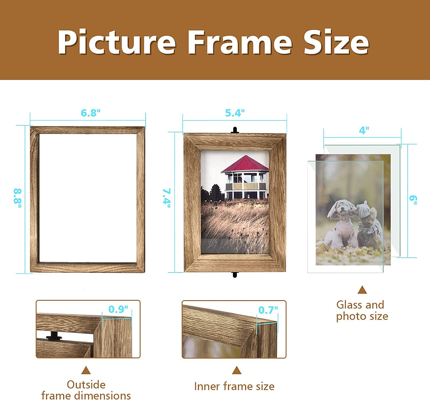 POILKMNI 4 Folding 4x6 inch Hinged Picture Frame, High Definition Natural Wood Picture Frame, Rustic Desktop Acrylic Frame Family Photo Collage for