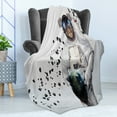 thumbnail image 4 of Space Cat Soft Flannel Fleece Blanket, Astronaut Kitten in Space Suit Holding World with Galaxy Clusters Image, Cozy Plush for Indoor and Outdoor Use, 70" x 90", White Black and Blue, by Ambesonne, 4 of 5