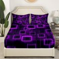 thumbnail image 3 of Geometry Sheets Queen Size Boys Girls,Purple Black Geometrical Sheet Set For Kids Adults,Neon Lights Bed Sheets Set Modern Gradient Cubes Abstract Top Sheet, 3 of 7