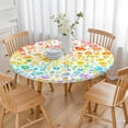 thumbnail image 3 of Artistic Floral Boho Round Tablecloth 44Inch, Elastic Edge Spillproof Cover for 38-42 Inch Tables, Unique Decor, 3 of 7