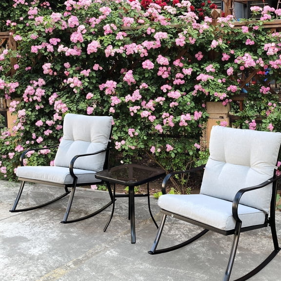 Outdoor Rocker and Teapoy Furniture | Suitable for Poolside Relaxing | High - Quality Metal with Stability | Cushions That Won't Move Freely