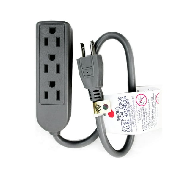 Extension Cord 3 Outlet Power Strip 1.5 Ft Grounded Office Home 125V