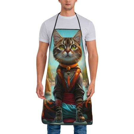 

Junzan Riverside Meditating Cat Print Kitchen Cooking Aprons Chef Apron for Men and Women Professional for Cooking Bib Aprons for Kitchen/Crafting/BBQ/Drawing