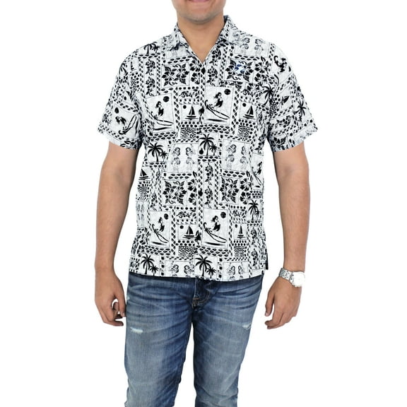 HAPPY BAY Men's Hawaiian Shirt Tropical Floral Beach Shirts Casual Button Down Short Sleeve Shirts for Men S Girly Hawaii Dance, Multicoloured