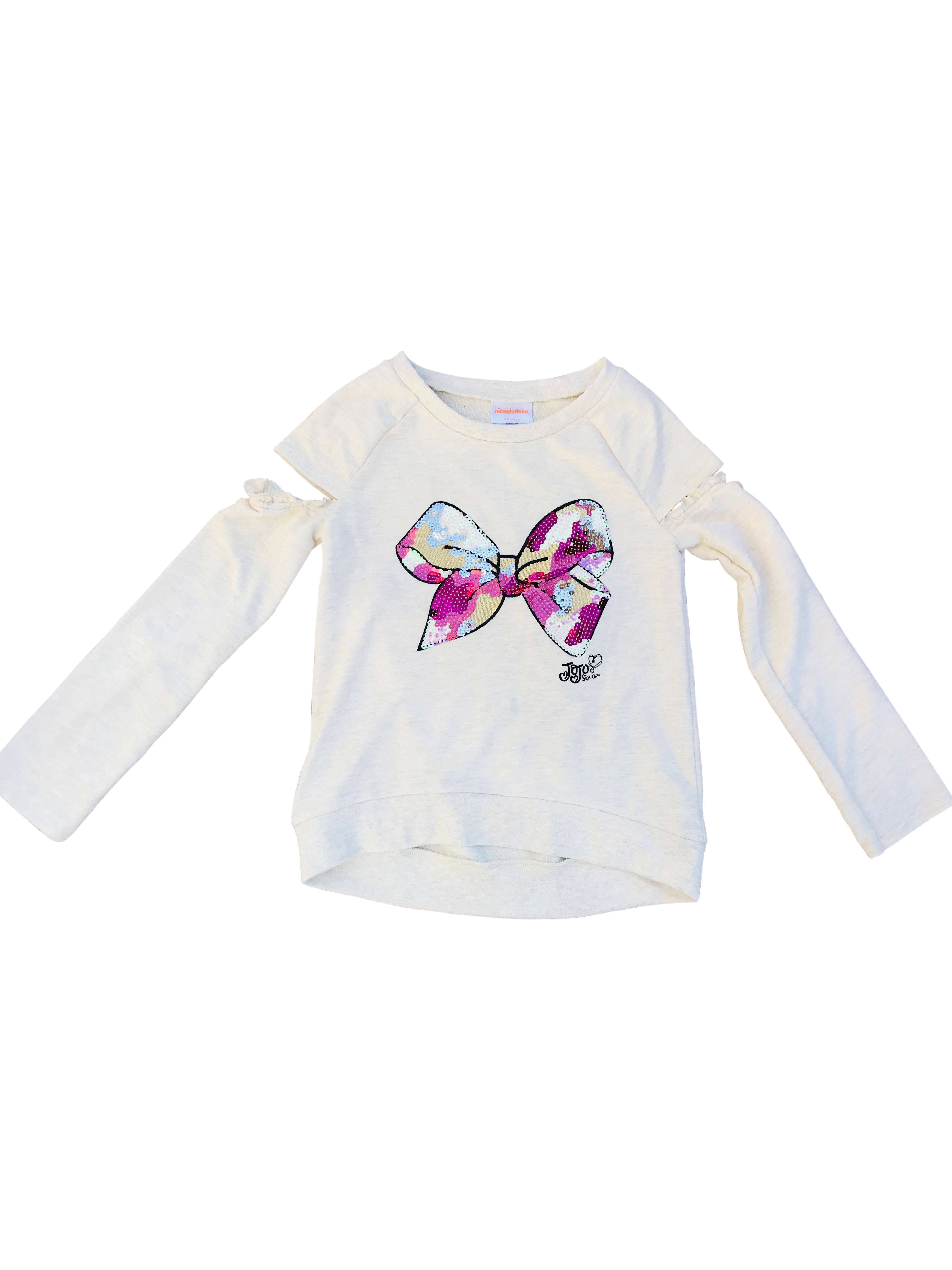 jojo siwa Sequin Bow Long Sleeve Sweatshirt Heathered Oatmeal Nickelodeon Size 4