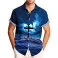 thumbnail image 2 of Xcmzpl Mens Hawaiian Shirt Camp Collar Button Down Shirts Big and Tall Short Sleeve Casual Tops for Holiday Beach Party Dark Blue XXXL, 2 of 6