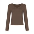 thumbnail image 3 of Camisas de Larga de Moda para Mujer, Blusas de Otoño con Cuello en V, Ajustadas y Recortadas, Conjuntos Y2K. Camello M, 3 of 7