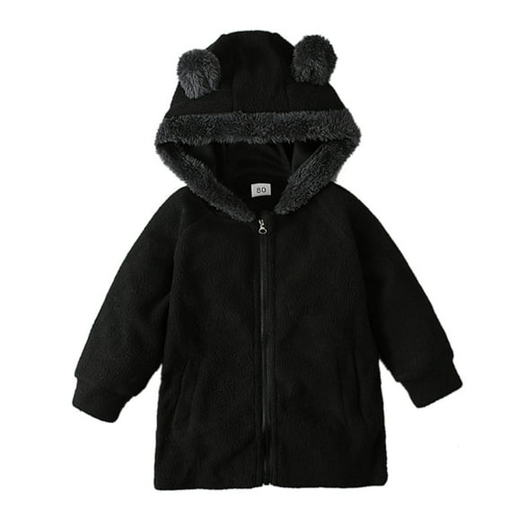Edvintorg 12M-6Y Toddler Winter Clothes Jacket for Kids Boys Girls Fashion Cute Solid Color Keep Warm Zipper Bear Ear Hooded Jacket Coat Children's Clothing
