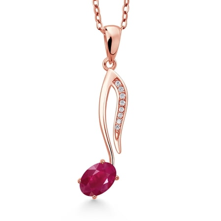 Music Eighth Note Jewelry Pendant Necklace Gift for Women By Keren Hanan | 18K Rose Gold Plated Silver | Red Ruby | 0.70 Cttw | Gemstone July Birthstone | Oval 6X4MM | with 18 inch Silver Chain